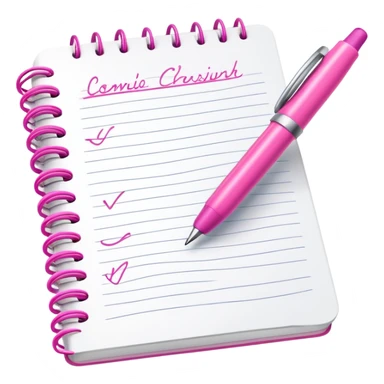 simple and clear hand writing in a notebook with a pink pen sticker