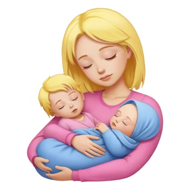 Mother holding baby, mother with yellow hair and pink clothes, baby in blue clothes is sleeping sticker