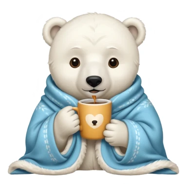 baby white polar in cozy blanket, drink hot coffee sticker