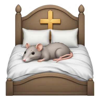 Rat sleeping in bed while wearing a cross sticker