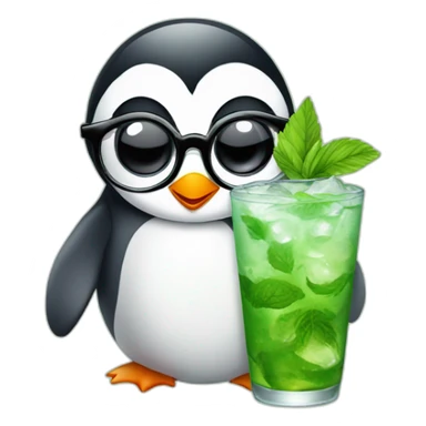 baby penguin with big glasses drinking mojito sticker