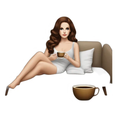 Lana del Rey laying on sofa with coffee sticker
