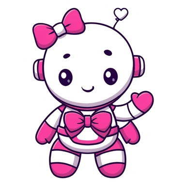 pink robot girl with a cute bow on top and heart decorations on her body sticker