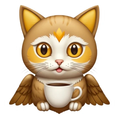 crea un gato con alas de búho con pelaje color cafe y blanco sticker