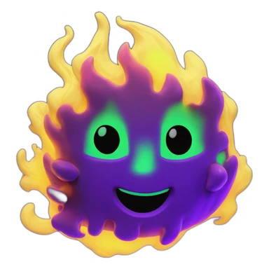 Fire Cyber emoji of a FUTURISTIC HIGHTECH 3D Fire colors Lemon green and purple neon Fire sticker
