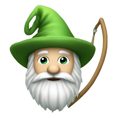 a green gnome with a white beard a green hat and a landing net in the left hand sticker