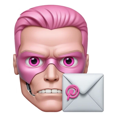 schwarzenegger-looking human pink terminator whit one eye representing email envelope sticker