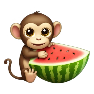 Baby Monkey hugging a watermelon  sticker