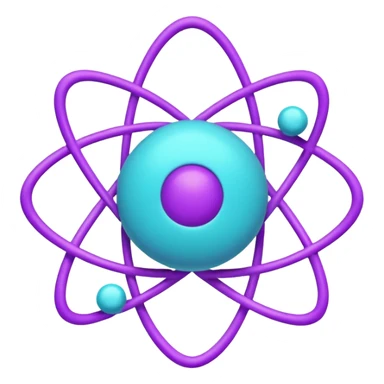 minimalistic atom, neon purple (#8B5CF6) and cyan (#00E0FF), representing Atom team creativity and innovation, clean tech design sticker