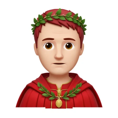Julius Caesar wearing a red robe and laurel wreath, 3D look, white background sticker