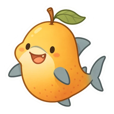 a whimsical and fun mango and shark hybrid, cartoon style sticker