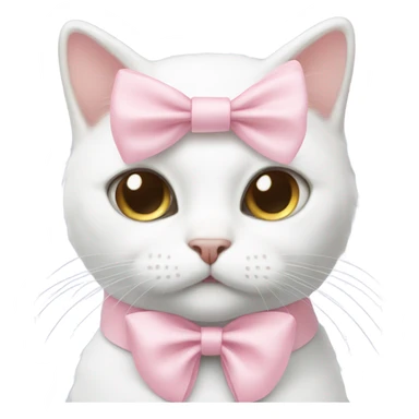 white cat with pastel pink bow sticker