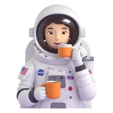 playful astronaut in a spacesuit sipping coffee sticker