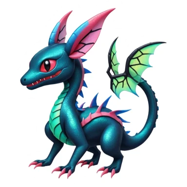 Spooky stitched colorful iridescent Salandit-Flygon-Sylveon-Umbreon-fusion-Pokémon-hybrid-creature  sticker