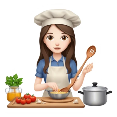 beautiful pale brunette girl with long hair cooking sticker