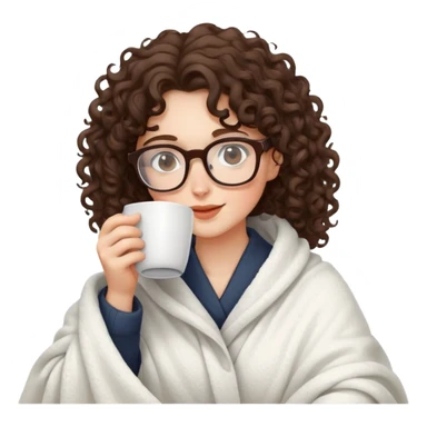 Brunette girl Curly and glasses color silver in white blanket drinking coffee sticker