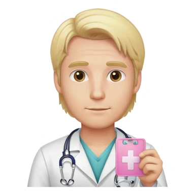 light pink doctor id badge with the name artur, blonde man with middle part hair sticker