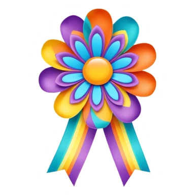3D, psychedelic colored ribb0n with hippie style flower border sticker