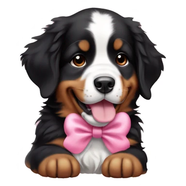 Bernese puppy with eyelashes and a pink bow in her right ear sticker