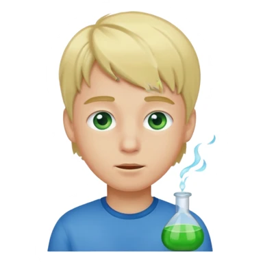 boy with green scent, blond hair and blue eyes. sticker