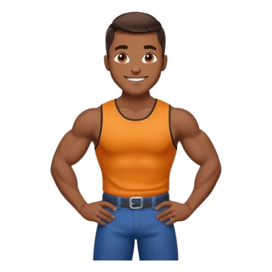 Adult male, brown skin, muscular, confident grin, slightly provocative stance, hands on hips, assertive energy, clearly distinct from Black and Farmer roles sticker