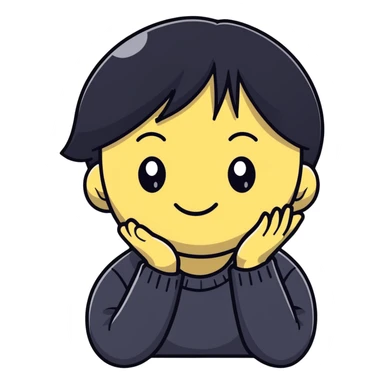 minimalist white smiley with black hair and hand behind head, embarrassed sticker