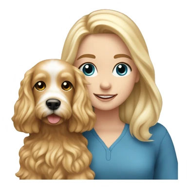 White blond girl with long hair and blue eyes petting a cavapoo dog sticker