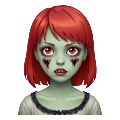 Zombie emoji, girl with red hair and bangs sticker