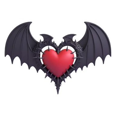 black gothic heart with metallic spikes and gothic bat wings, ornate, dark, elegant sticker