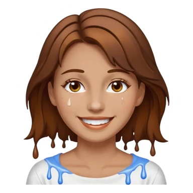 Brown Hair Woman , white paint , drip, face, happy sticker