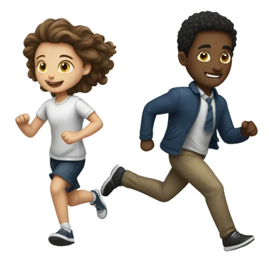 A white student and a white classmate running at school sticker