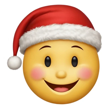 Smiley face smiles with closed eyes in a red Christmas hat sticker