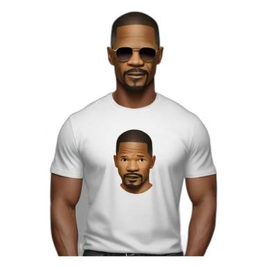 actor Jamie Foxx wearing t-shirt sticker