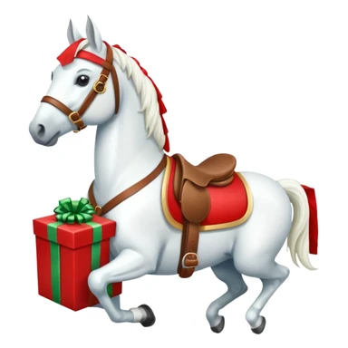 christmas new year's white horse with a red saddle with gift box on saddle sticker
