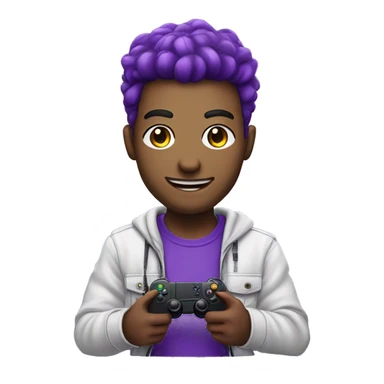 Gaming streamer with a controller in his hand and showing fun with purple color with a street hear sticker