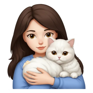 Brunette woman snuggling white Persian cat sticker