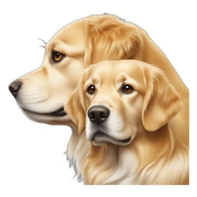 two golden retrievers, one white and one gold sticker