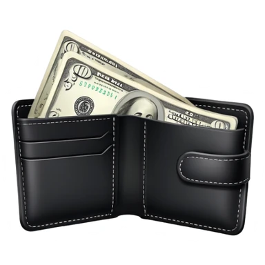 black wallet with a single one dollar bill inside, just one dollar sticker