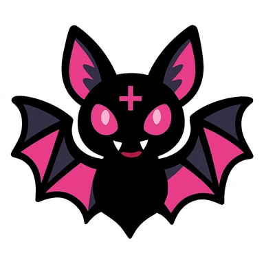 gothic bat, black and pink colors, vibrant toon style sticker