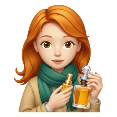 Ginger girl , cute, perfume in her hand, in autumn  sticker