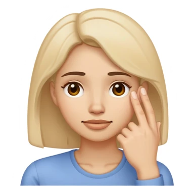 Woman propping up her tired face with hand, with a little smile sticker