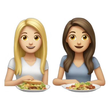 white girl with blonde hair and white girl with brunette hair eat lunch sticker