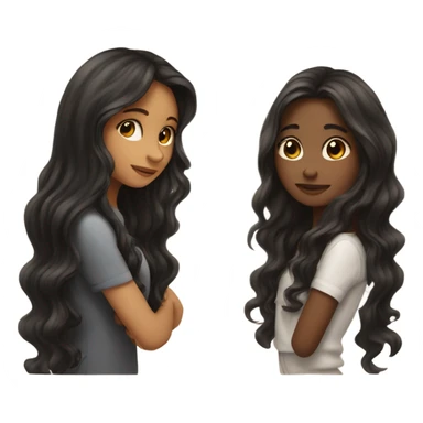 girl with long brown hair kissing girl with long wavy black hair  sticker