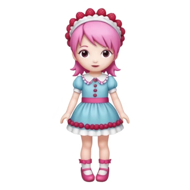 Isolated detaile illustration incredibly raspberry torte doll figurine full body with pink hair and a raspberry hairband sticker