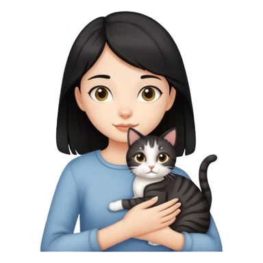 Black hair girl holding a tabby cat sticker