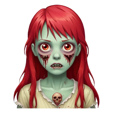 create a zombie girl with red long hair and bangs sticker