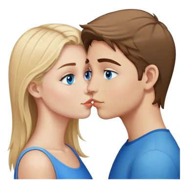 a a straight haired blonde, blue eyed girl kissing with a brown haired blue eyed boy sticker