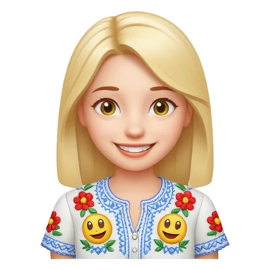 Girl in a Ukrainian white embroidered shirt, 3D Emoji sticker
