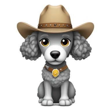 Grey poodle standing with cowboy hat mini skirt and cowgirl boots sticker