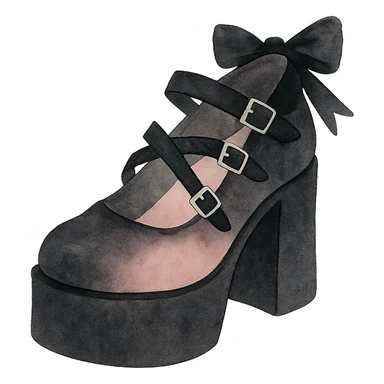 BLACKPINK-inspired gothic shoes, no hearts, black and pink, cute and stylish, watercolor art style sticker